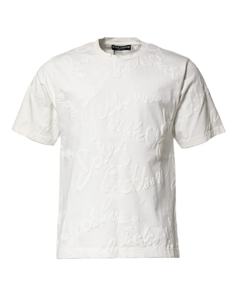 Dolce & Gabbana Men's White Cotton Logo Embossed Crew Neck T-Shirt White