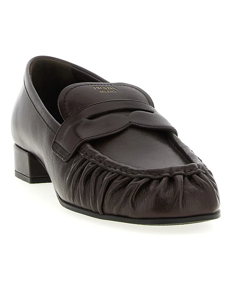 Prada Women's Brown Buffalo Leather Slip-On Loafers Brown