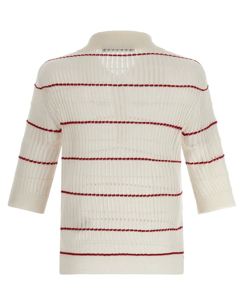 Max Mara Striped Silk-Wool Blend Polo Shirt — Cream Cream