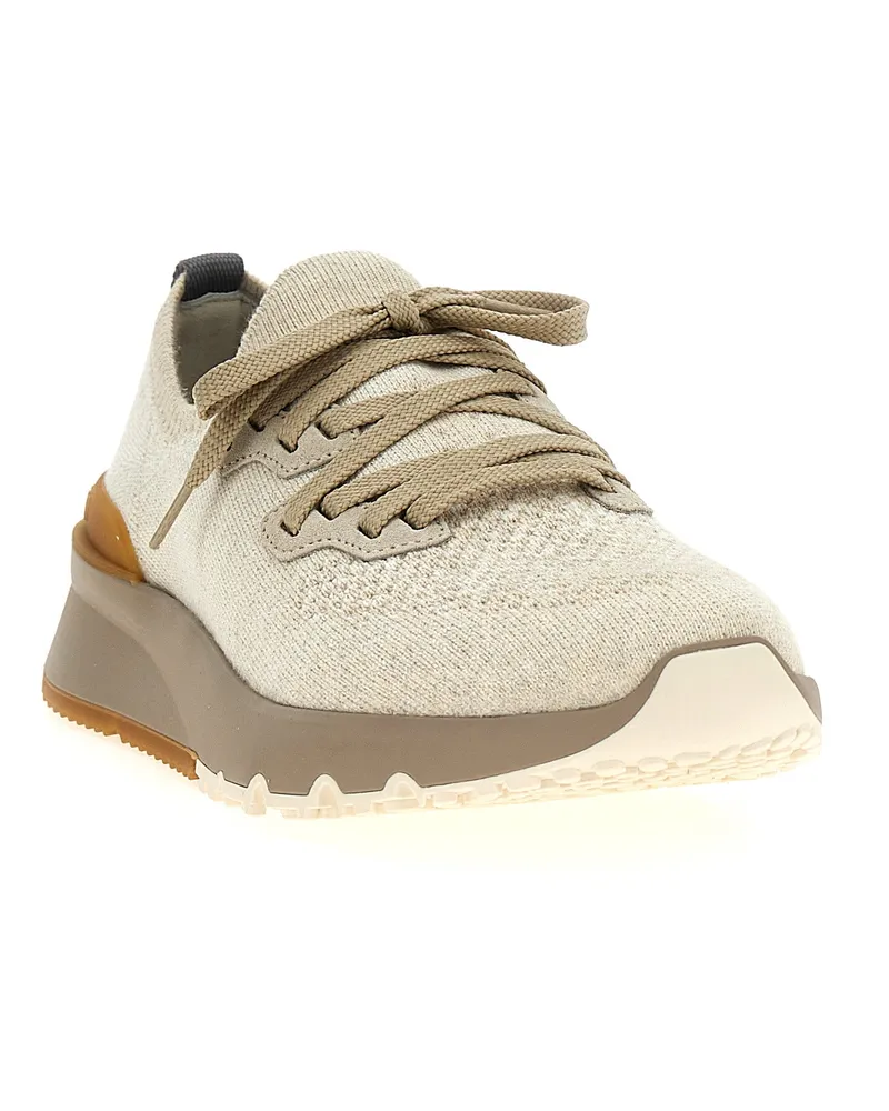 Brunello Cucinelli Men's Beige Cotton Low Top Sneakers Beige