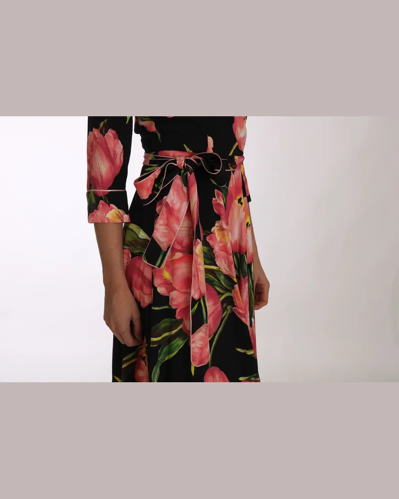 Dolce & Gabbana Women's Black Pink Tulip Print Stretch Shift Dress Viscose Black