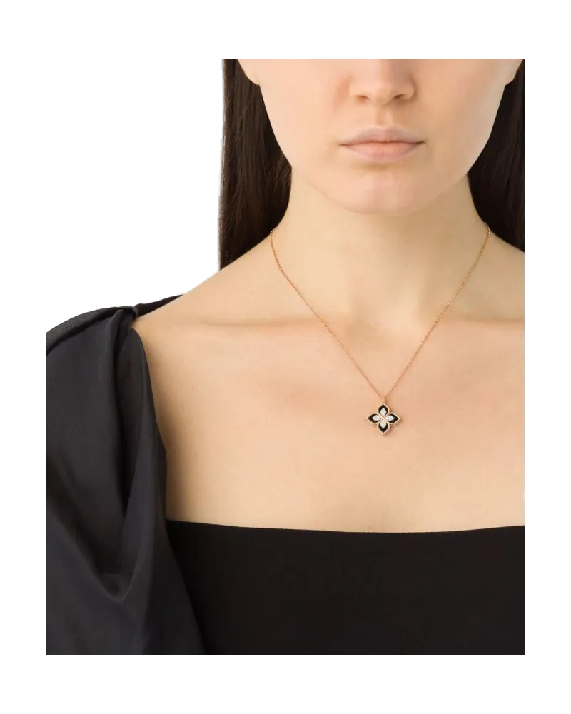Roberto Coin 18kt Rose Gold Diamond Black Jade Princess Flower Necklace Continuty Rose