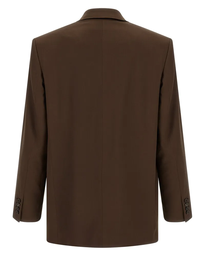 Saint Laurent Silk Satin Double-Breasted Blazer — Brown Brown