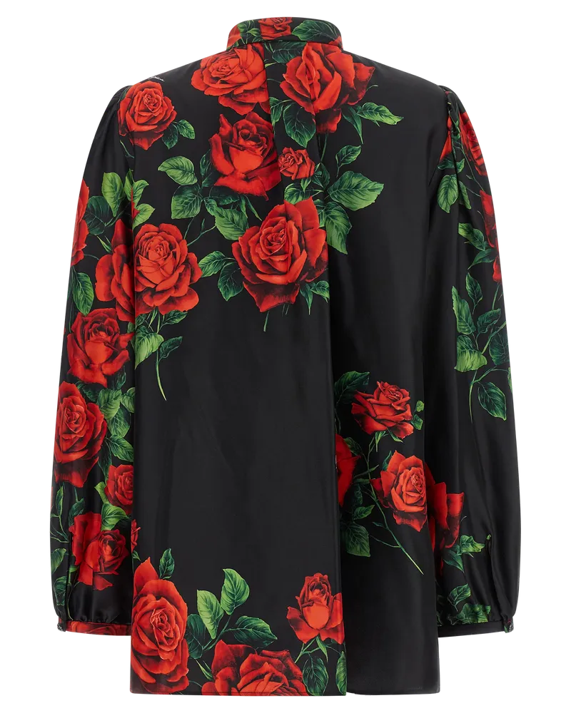 Dolce & Gabbana Rose Floral Silk Blouse — Black 