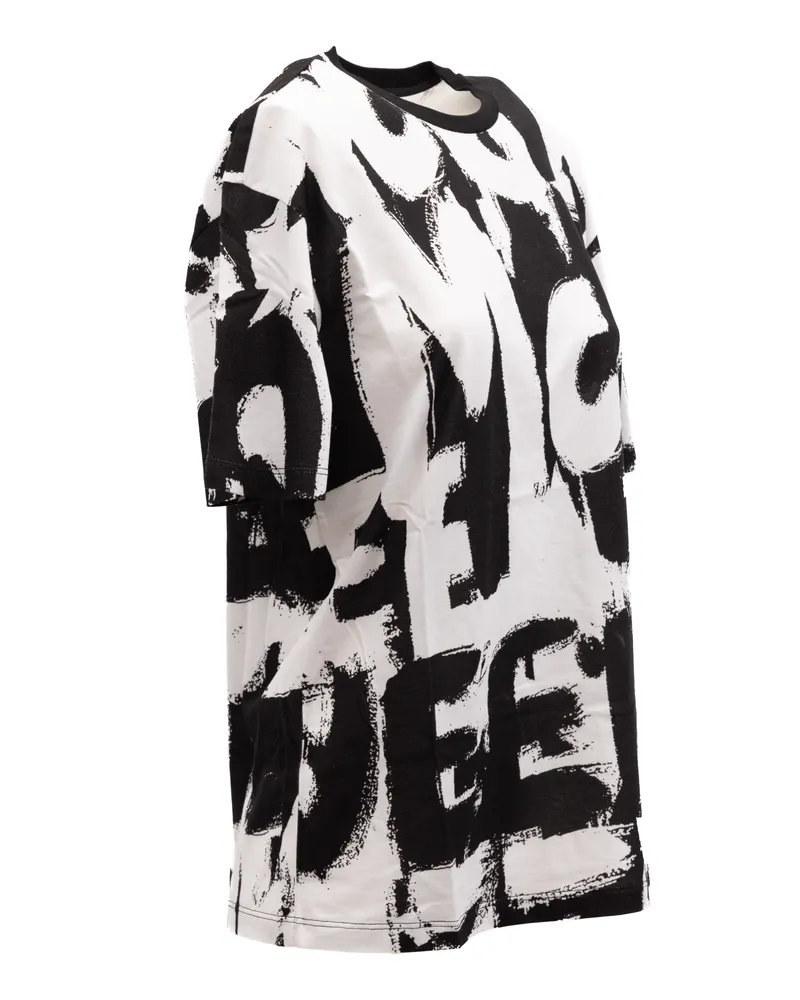 Alexander McQueen Women's Black And White Cotton T-Shirt Black