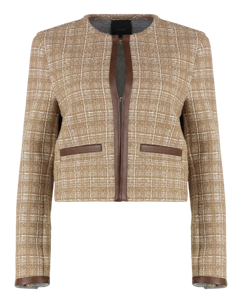 Pinko Women's Finale Tweed Jacket With Faux Leather Details Beige Polyester Beige