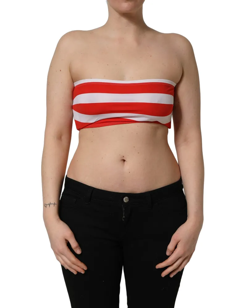 Dolce & Gabbana Women White Red Nylon Striped Ribbed Tube Crop Top And Elastane Red