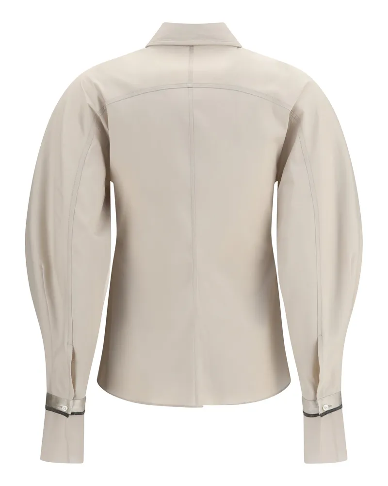 Brunello Cucinelli Stretch Cotton Poplin with Silk Cuffs Shirt — Beige Beige