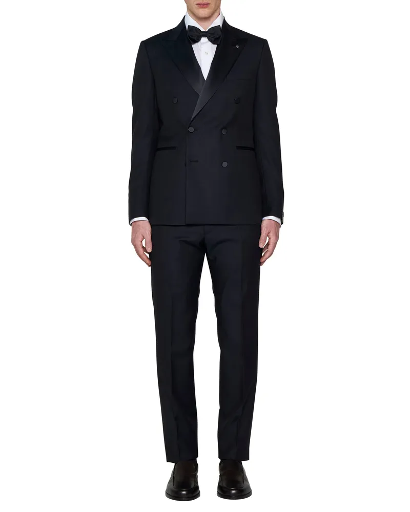 Tagliatore Men's Double-Breasted Tuxedo Blue Wool-Mohair Virgin Wool Suits Blue
