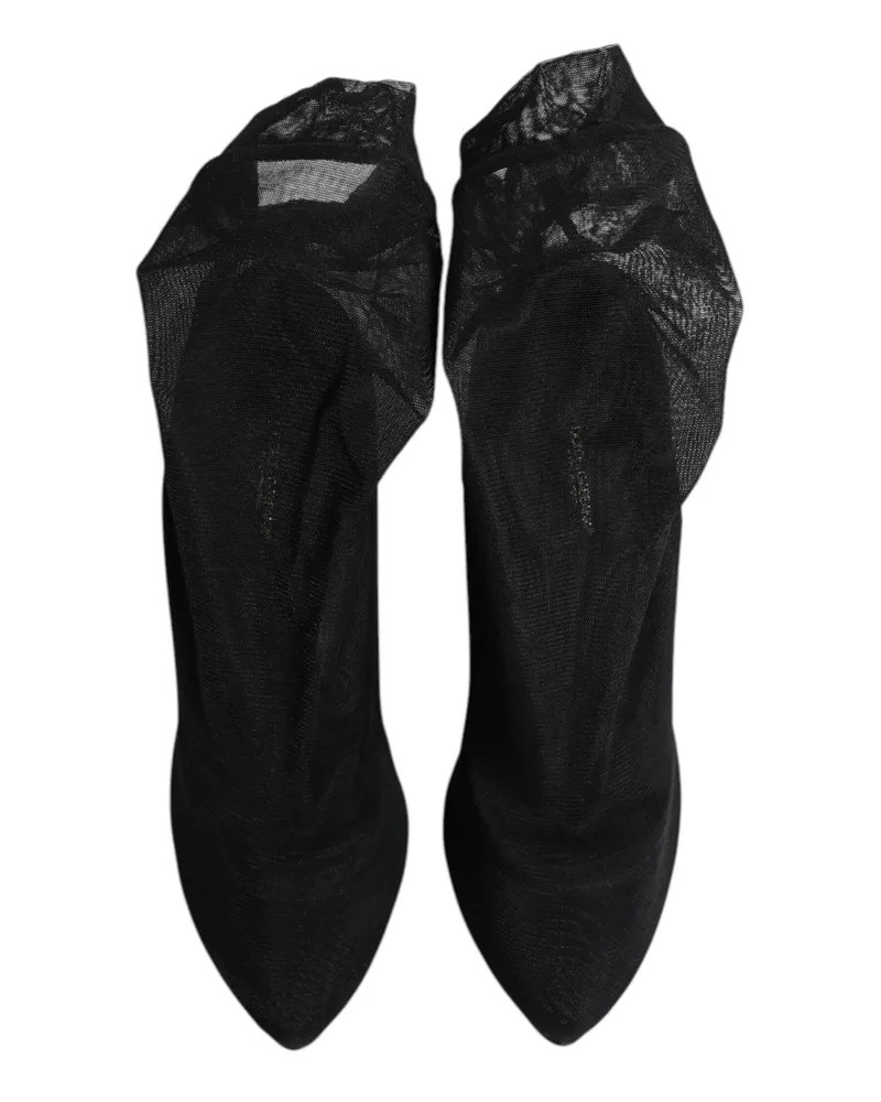 Dolce & Gabbana Women's Black Silk Stretch Mesh Sock Boots Shoes Nylon Viscose Elastane Black