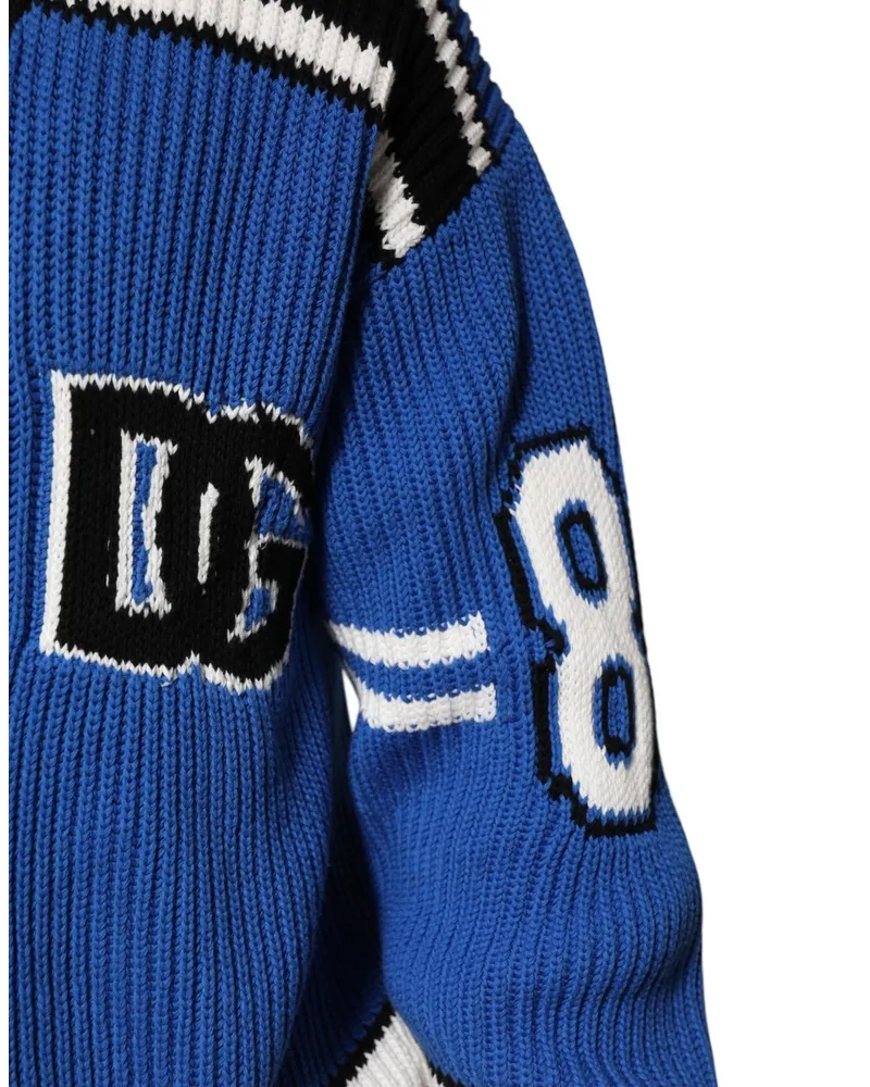 Dolce & Gabbana Men Blue Cotton Logo Patch Ribbed Knit Cardigan Sweater Clothing Blue
