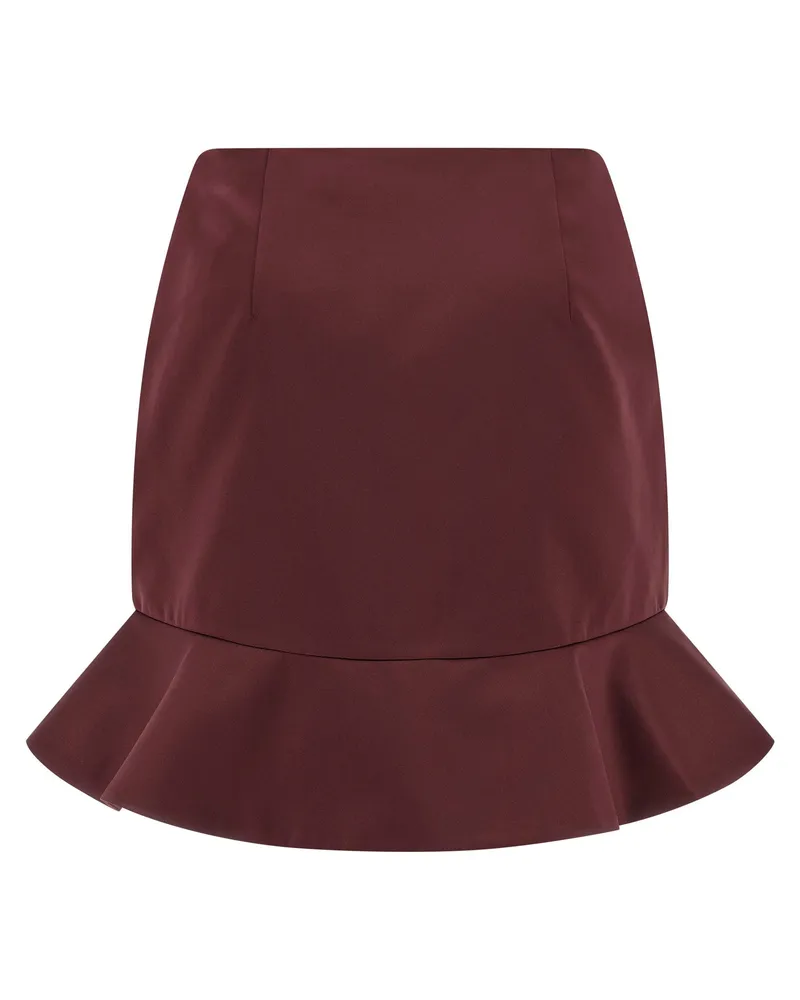 ROTATE Birger Christensen Flounced Satin Skirt — Burgundy Burgundy