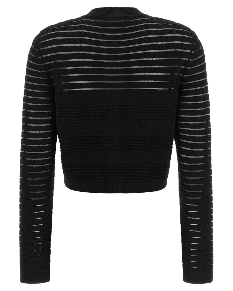 Balmain Semi-Transparent Striped Cardigan — Black Black