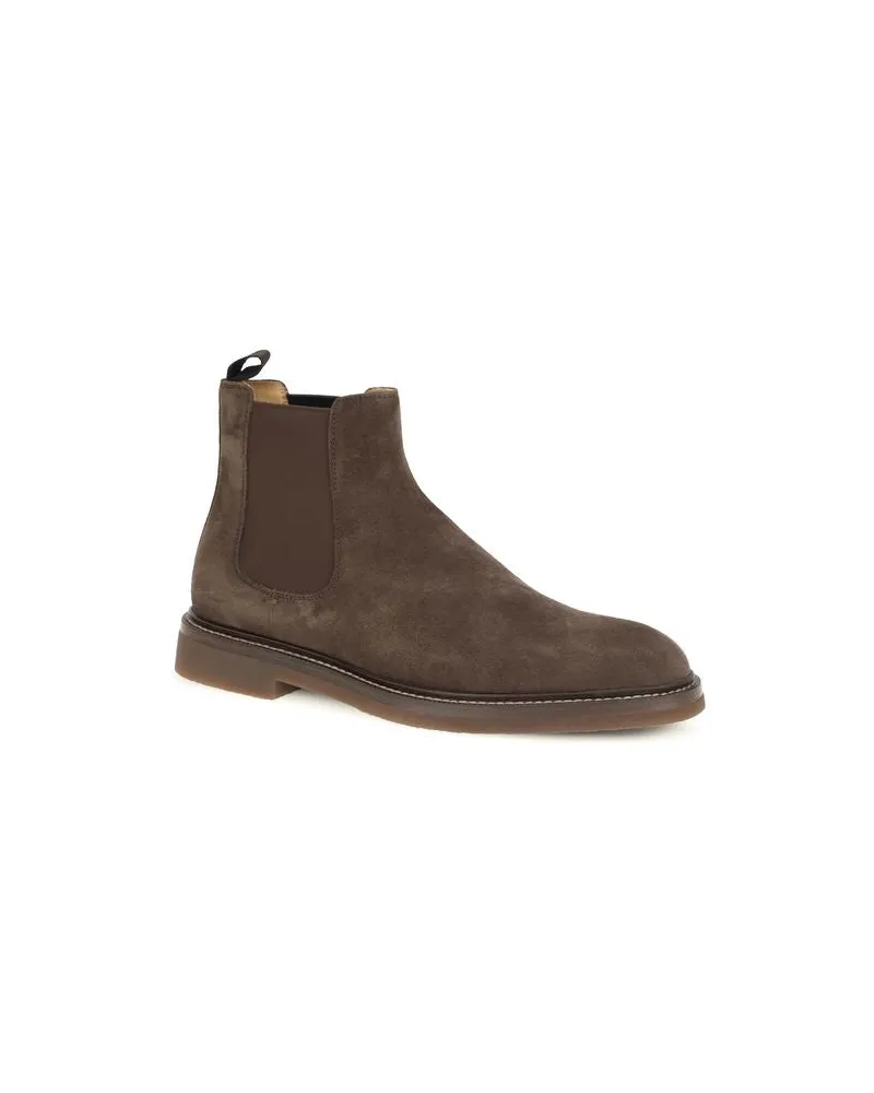 Brunello Cucinelli Men's Brown Calf Leather Bos Taurus Chelsea Boots Brown