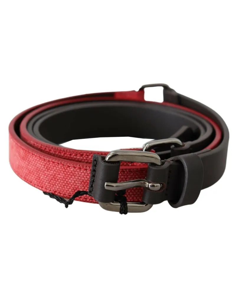 CoSTUME NATIONAL Women's Red Brown Leather Silver Logo Buckle Waist Belt Red