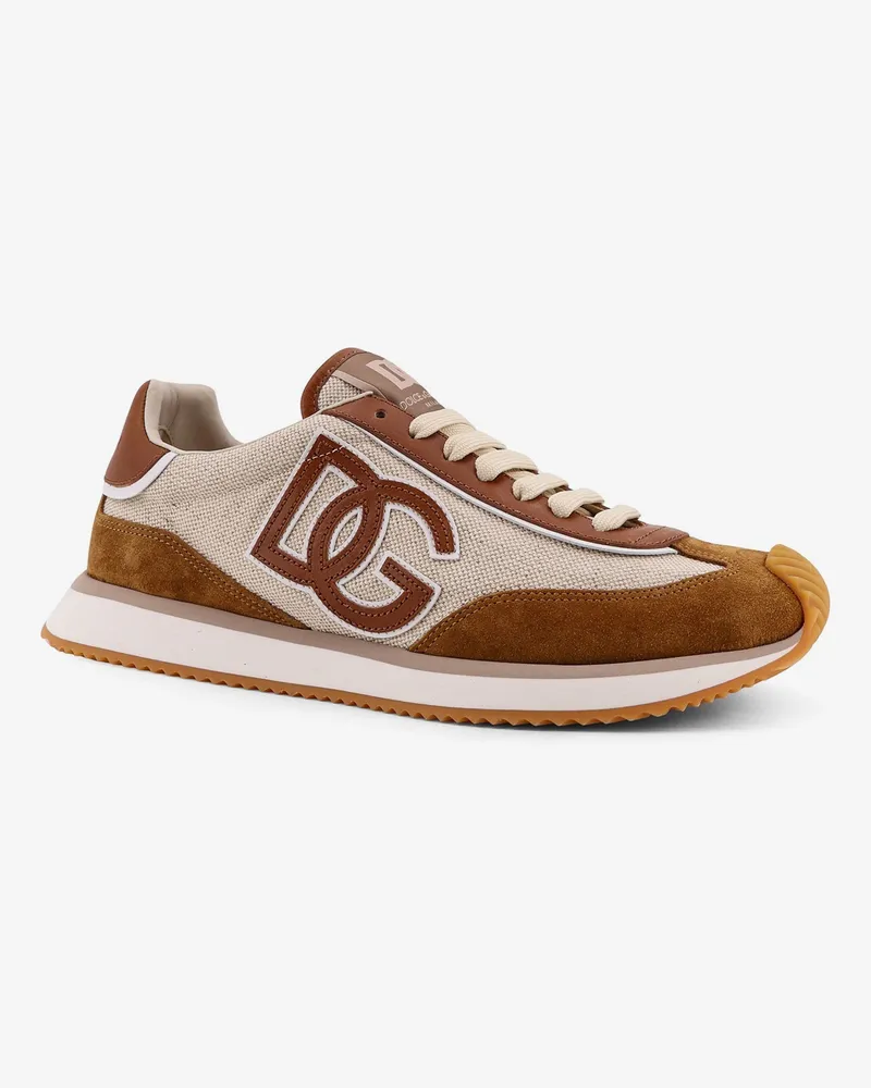 Dolce & Gabbana Men's Cushion Canvas Sneakers With Side Logo Brown Canvas-Leather Trainers Canvas/leather Brown