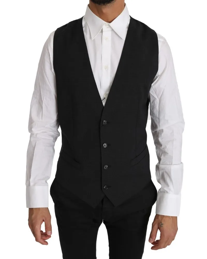 Dolce & Gabbana Men's Gray Solid Wool Waistcoat Vest Clothing Gray