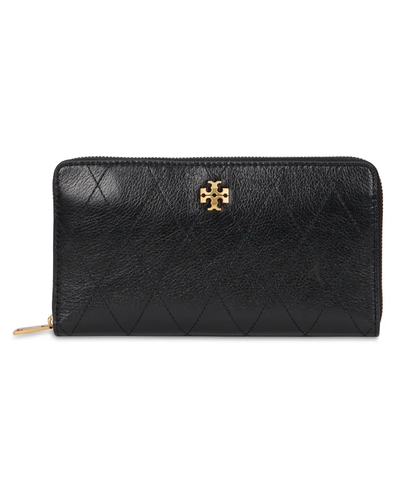 Tory Burch Quilted Calfskin Zip-Around Wallet — Black Black