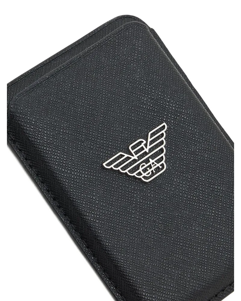 Emporio Armani Regenerated Saffiano Magnetic Card Case — Black Black