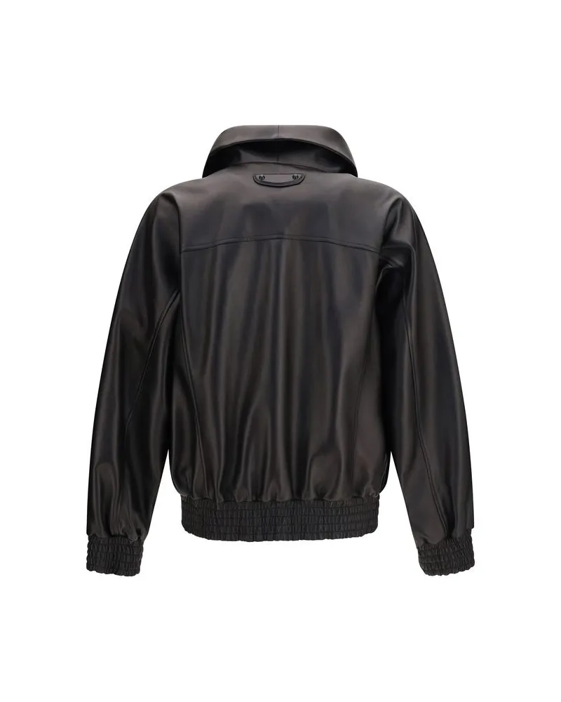 Balenciaga High-Neck Lamb Leather Jacket — Black Black
