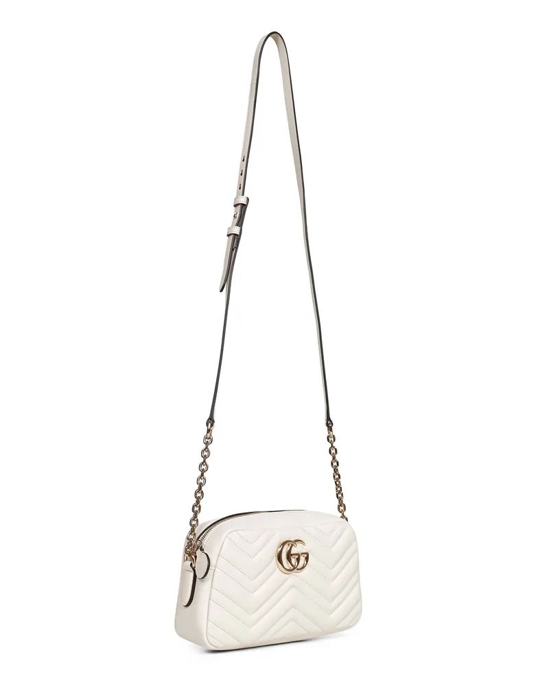 Gucci Women's Camera Bag Gg Marmont Dusty White Lambskin Handbags Hand White
