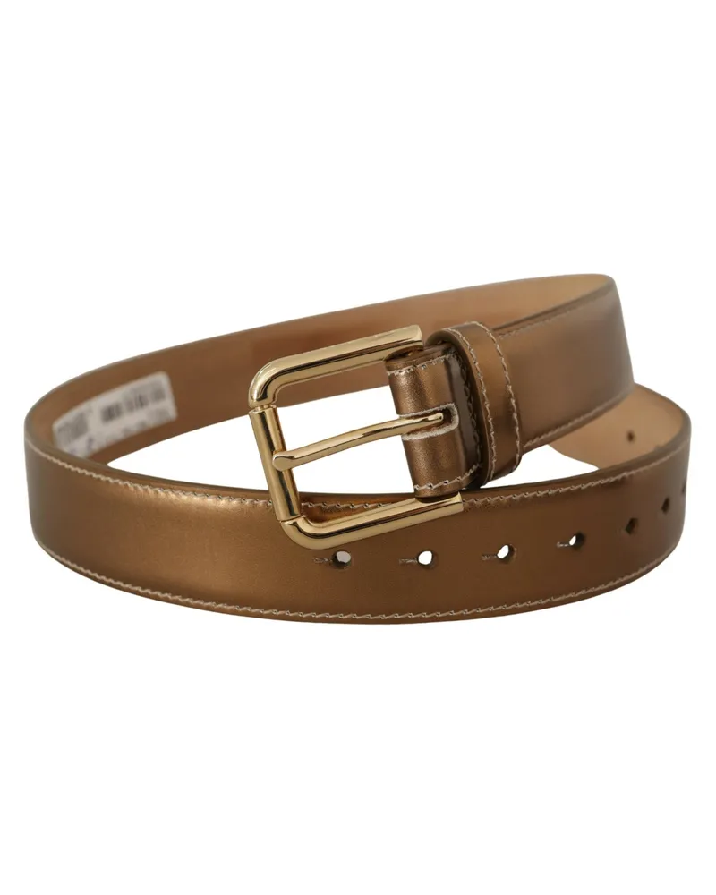 Dolce & Gabbana Women's Bronze Calf Leather Gold Logo Waist Buckle Belt Bronze