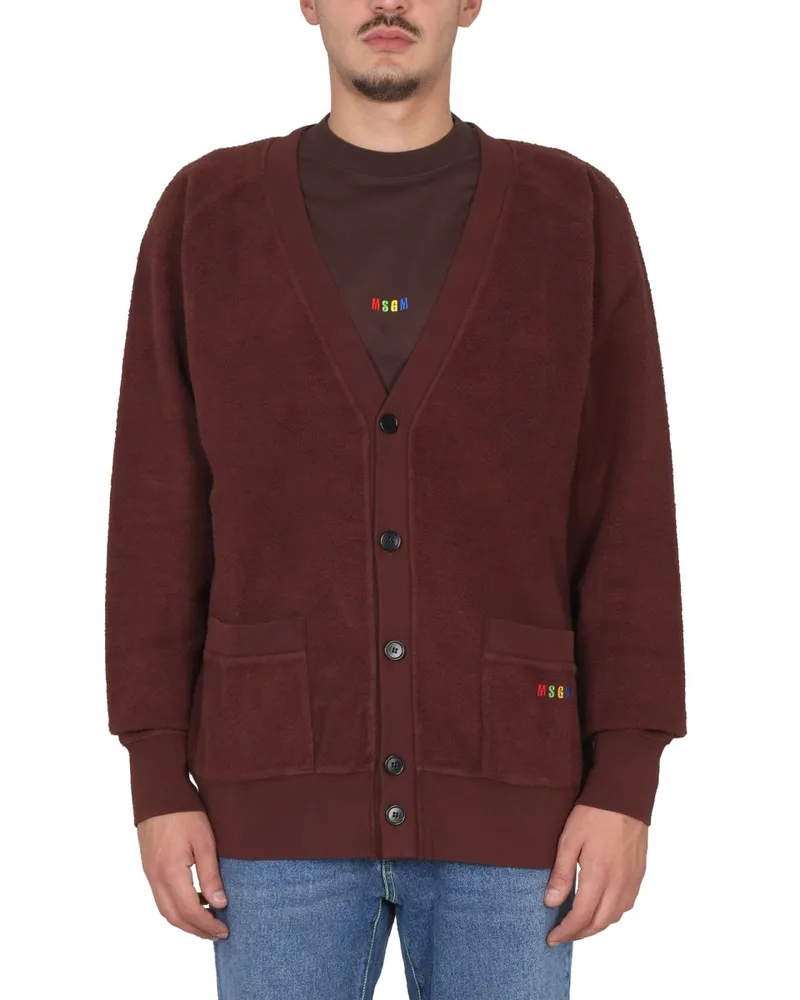 MSGM V-Neck Cotton Cardigan — Brown Brown