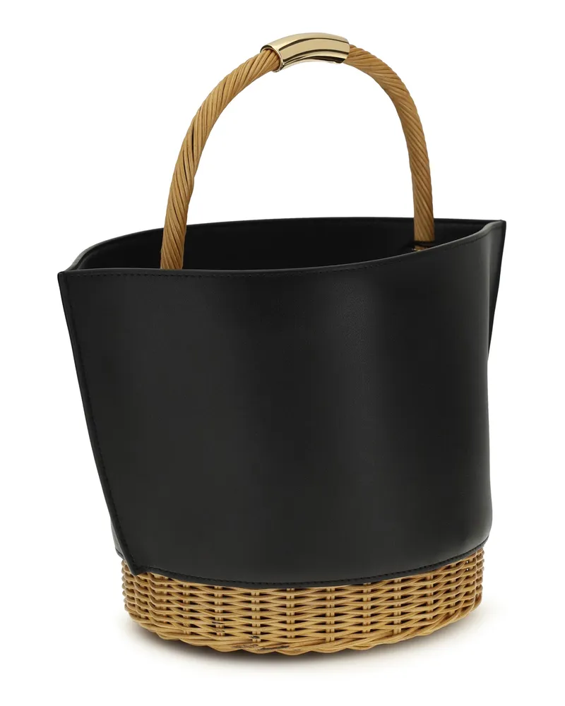 Sacai Women's Handbag Leather And Rattan Black Calf Shoulder Bags Black