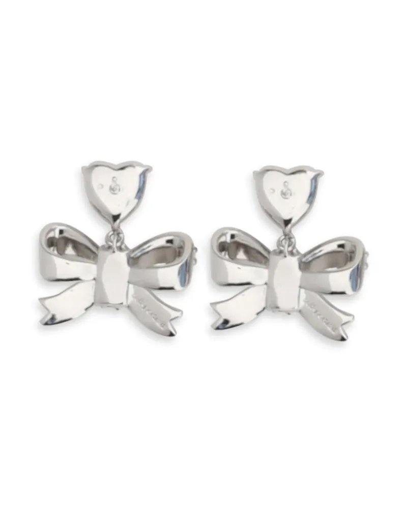 Self-Portrait Women's Heart-Shaped Crystal Bow Drop Earrings Silver Brass Silver