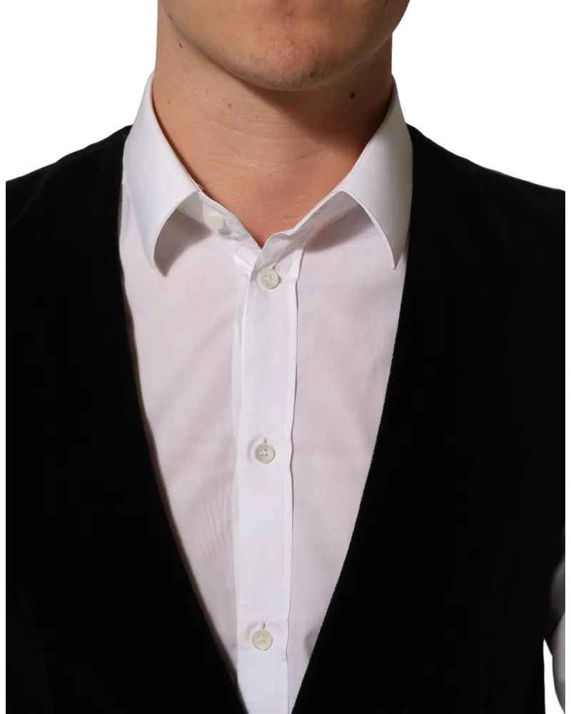 Dolce & Gabbana Men's Black Wool Blend Waistcoat Formal Dress Vest Black
