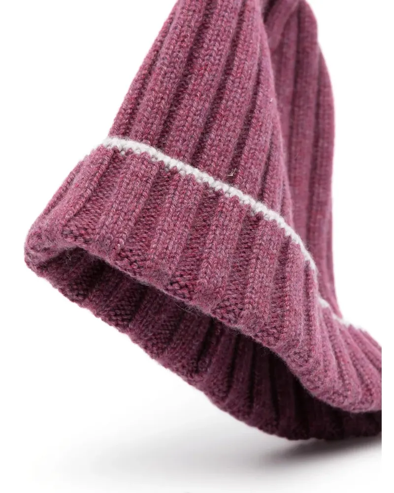 Brunello Cucinelli Mens Burgundy Cashmere Ribbed Knit Beanie Purple Accessories & Slg Purple