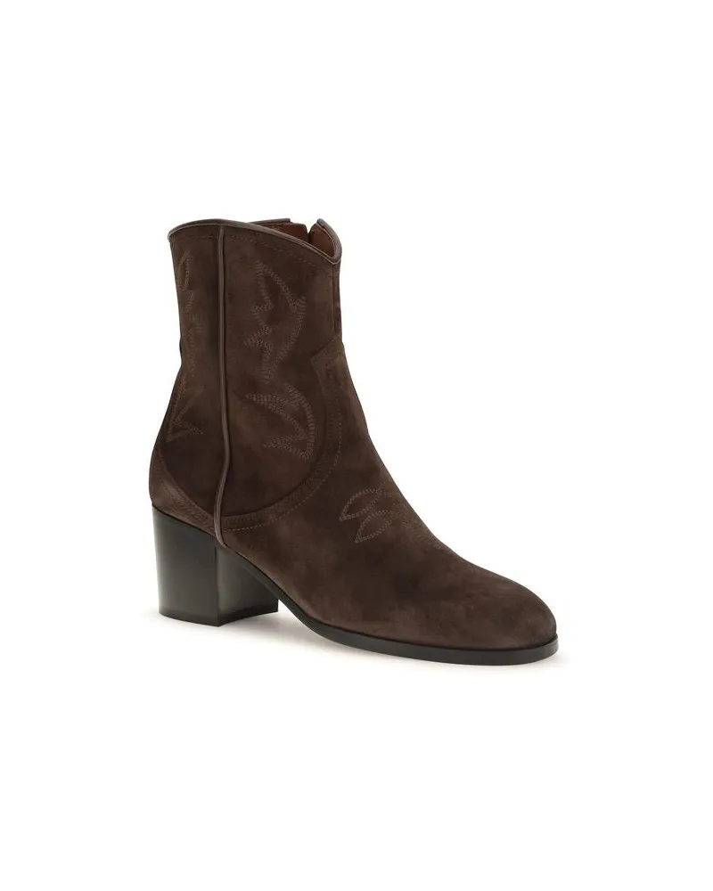 Valentino Garavani Embroidered Suede Ankle Boot — Brown Brown