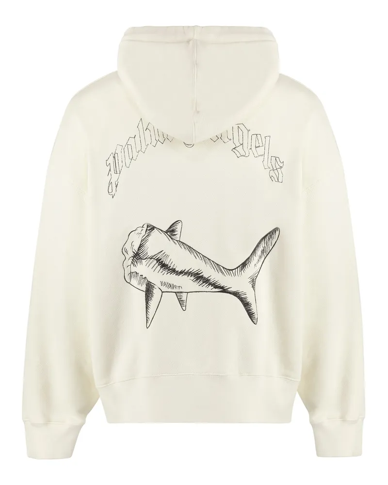 Palm Angels Shark-Embroidered Cotton Hoodie — Ivory Ivory