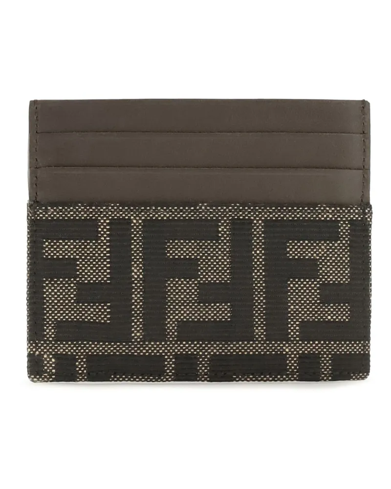 Fendi Men's Ff Jacquard And Leather Card Holder Tab.mr+ebano Polyester; Cotton Wallet Brown