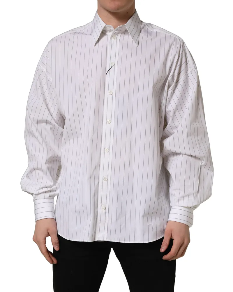 Dolce & Gabbana White Stripes Cotton Men Formal Dress Shirt White