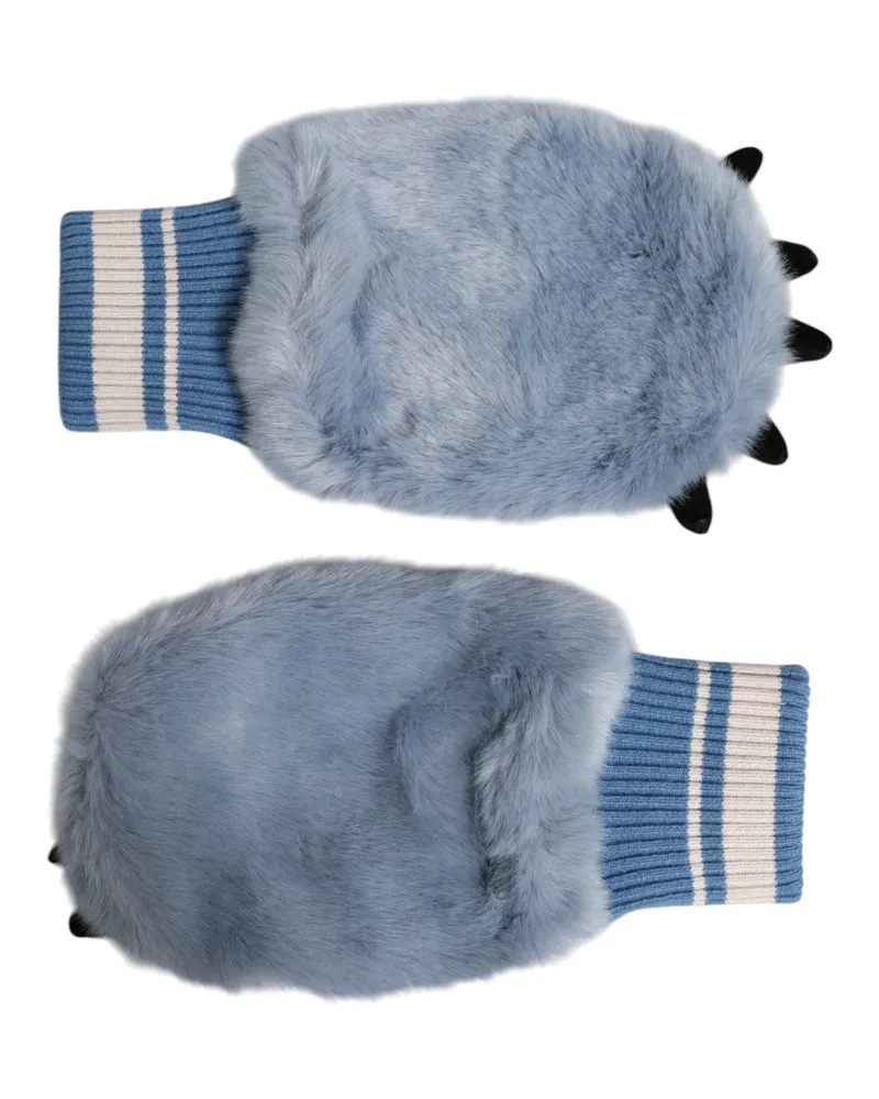 Dolce & Gabbana Women's Blue Acrylic Knitted Fur Wrist Mitten Gloves Polyester Blue