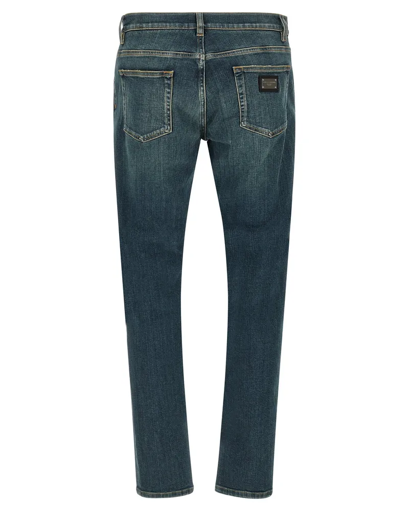 Dolce & Gabbana Stone-Washed Stretch Denim Jeans — Blue Blue