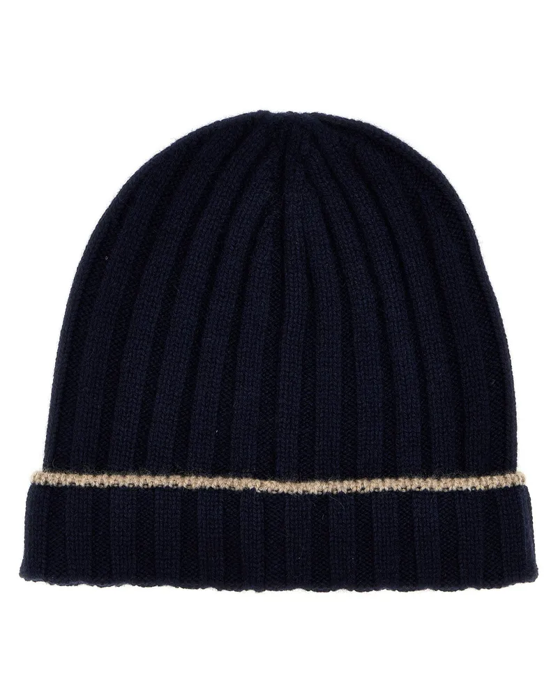 Brunello Cucinelli Ribbed Cashmere Beanie — Navy Navy