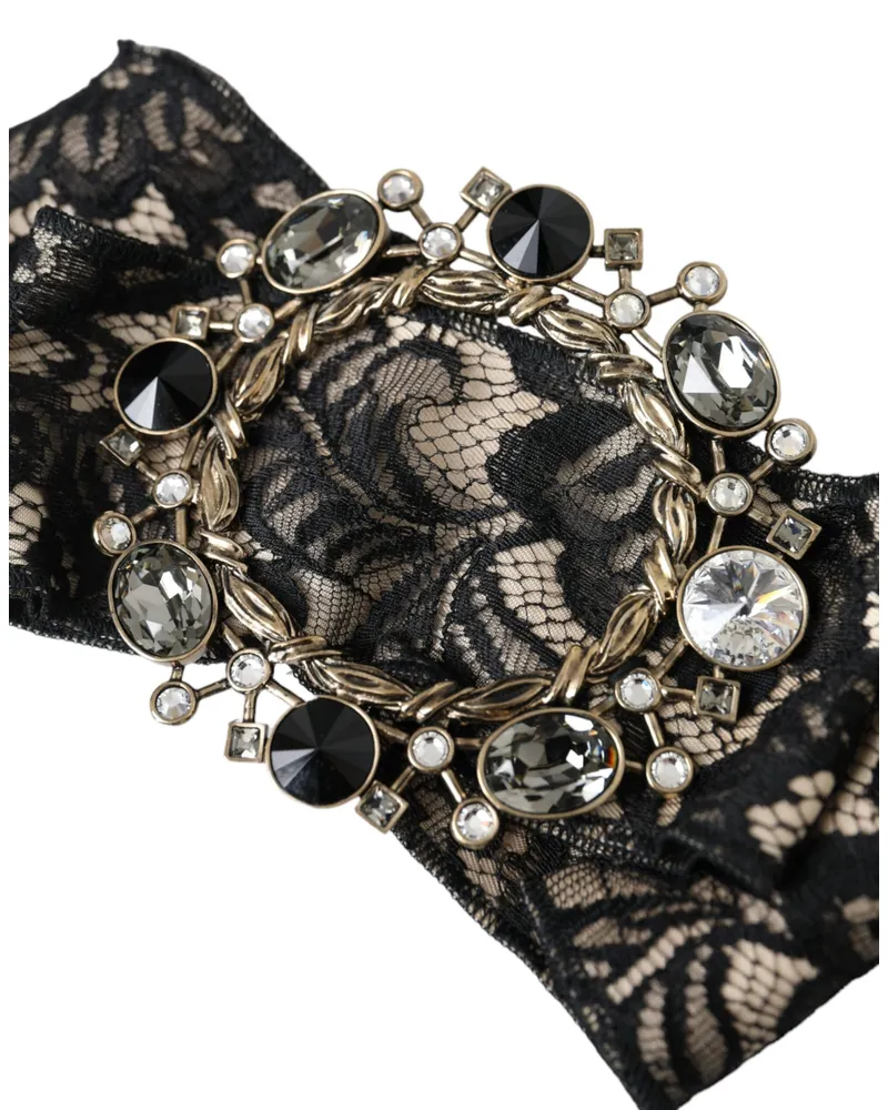 Dolce & Gabbana Women's Black Lace Crystal Handmade Brooch Hair Pin Nylon Pvc Brass Glass Accessory Black