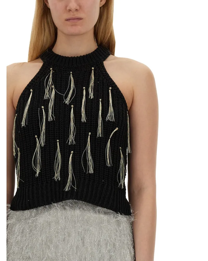 ALYSI Fringe-Trimmed Cotton Blouse — Black Black