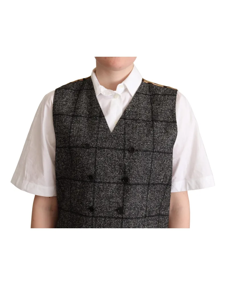Dolce & Gabbana Leopard Print Wool Blend Vest — Gray Gray