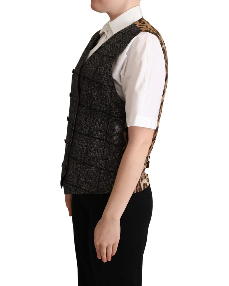 Dolce & Gabbana Women Gray Wool Leopard Print Waistcoat Vest Alpaca Cotton Nylon Clothing Gray