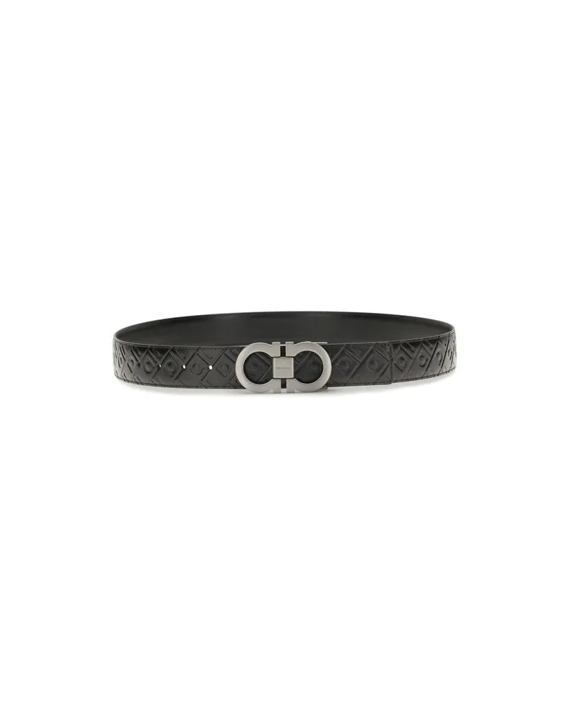 Ferragamo Men's Black Calf Leather Bos Taurus Regular Belt Black