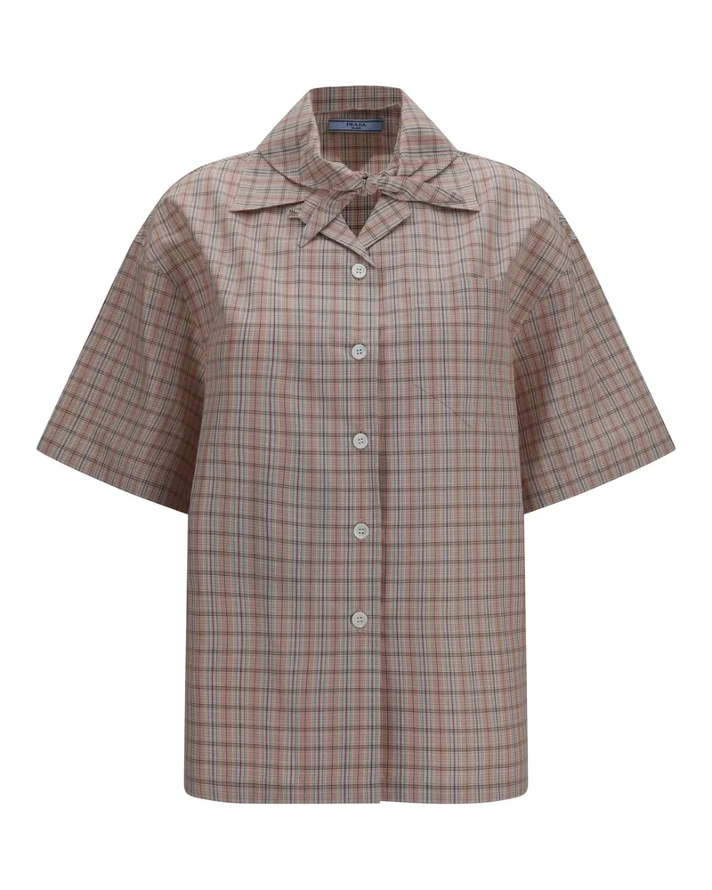 Prada Women's Short-Sleeved Check Shirt Alabaster-Sand Cotton Alabaster/sand Beige