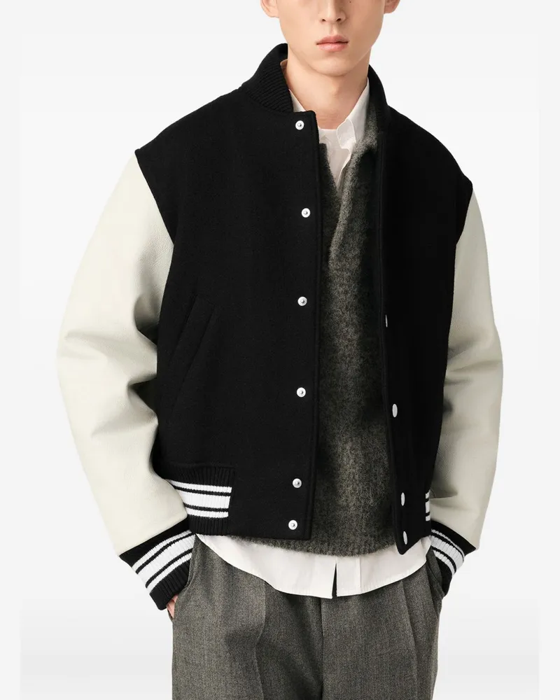 AMI Paris Wool and Leather Bomber Jacket — Black Black