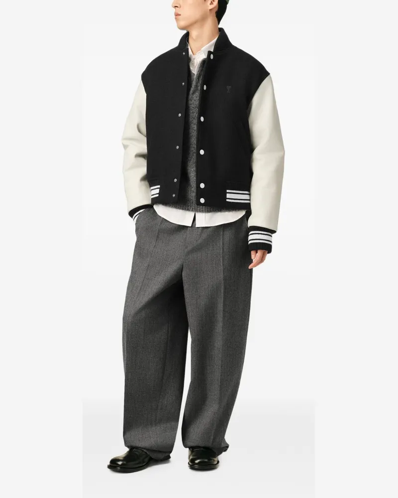 AMI Paris Wool and Leather Bomber Jacket — Black Black