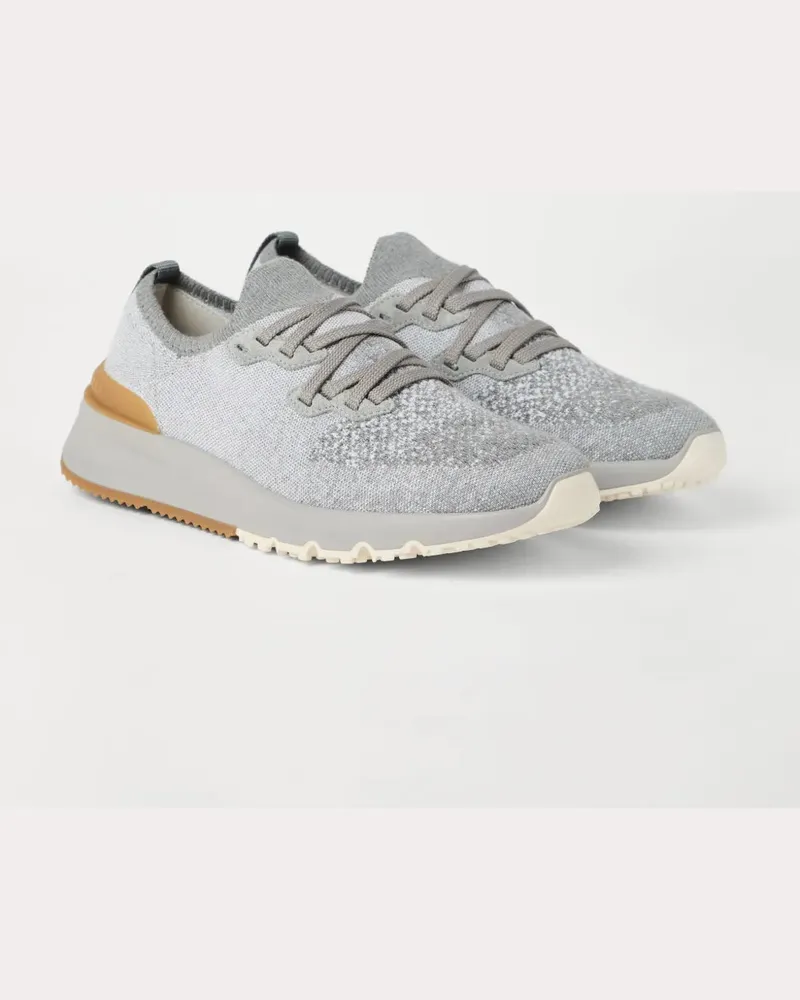 Brunello Cucinelli Women's Knitted Sneakers Aw25 M Grey