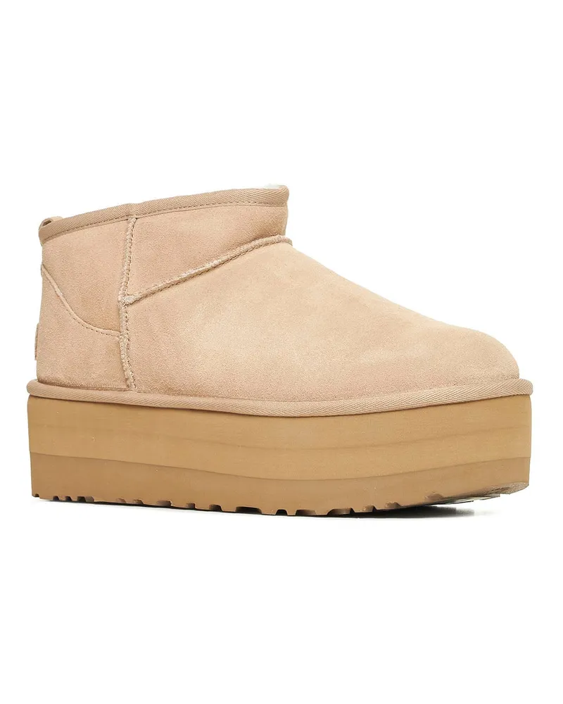 UGG Women's Ankle Boots Ultra Mini Suede Beige Calf Leather Beige