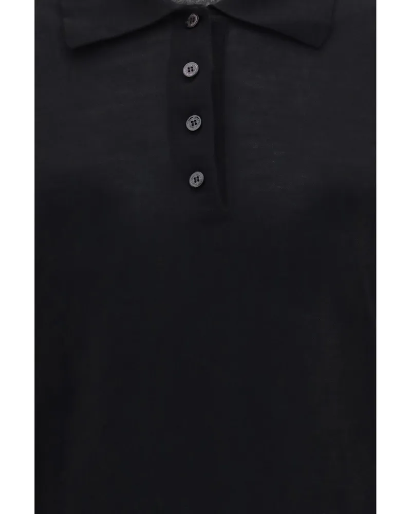 Golden Goose Women Polo Shirt Merino Wool Black Knitwear Sweater Black