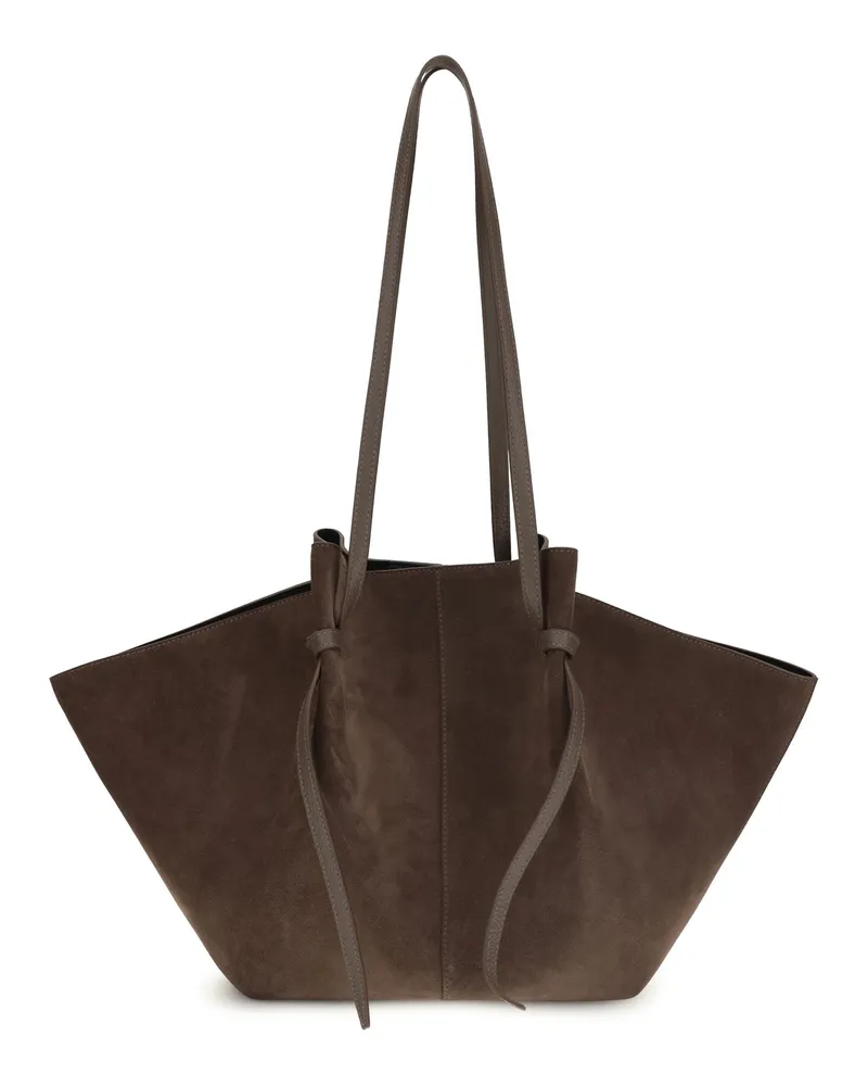 YUZEFI Women's Shoulder Bag Mochi Suede Nutmeg Calf Leather Brown
